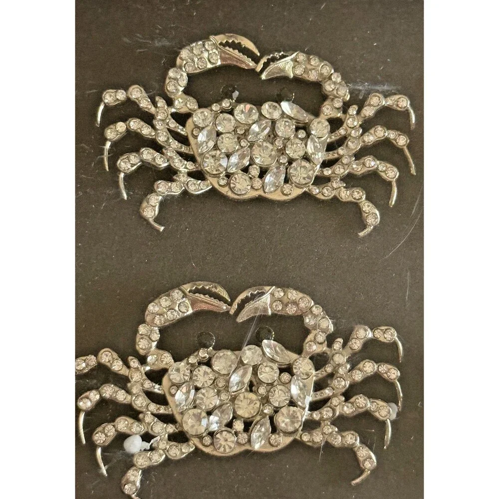 Tahari Home Rhinestone Crab Crabs Napkin Rings Set of 4 Bling Nautical Sea Life